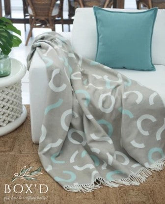 Brushed Cotton Throw - Stone & Duck Egg