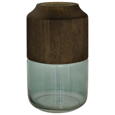 Green Glass & Wood Column Vase